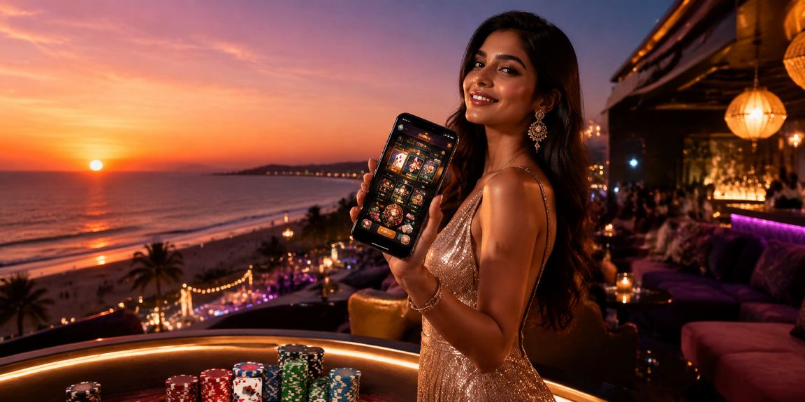 Goa beach with people using casino betting app